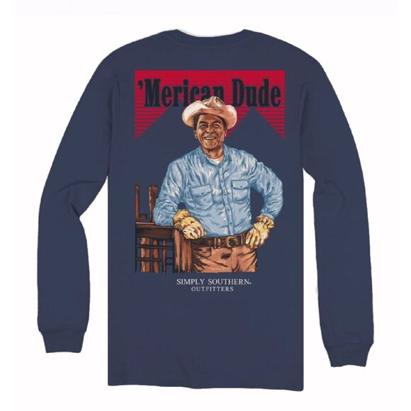 Simply Southern ‘Merican Dude Working Cowboy Long Sleeve T-Shirt NEW Fast Ship - Picture 1 of 6